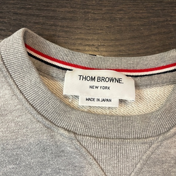 THOM BROWNE GREY COTTON STRIPED CREW NECK SWEATER SIZE 2 - Picture 7 of 15